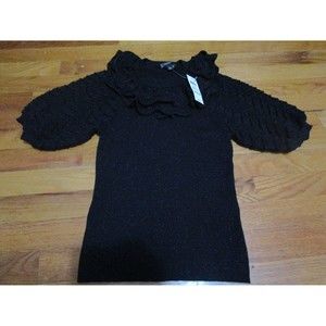 NWT INC International Concepts HOLIDAY Sz S Black Puffed Sleeve Bib-Neck Sweater